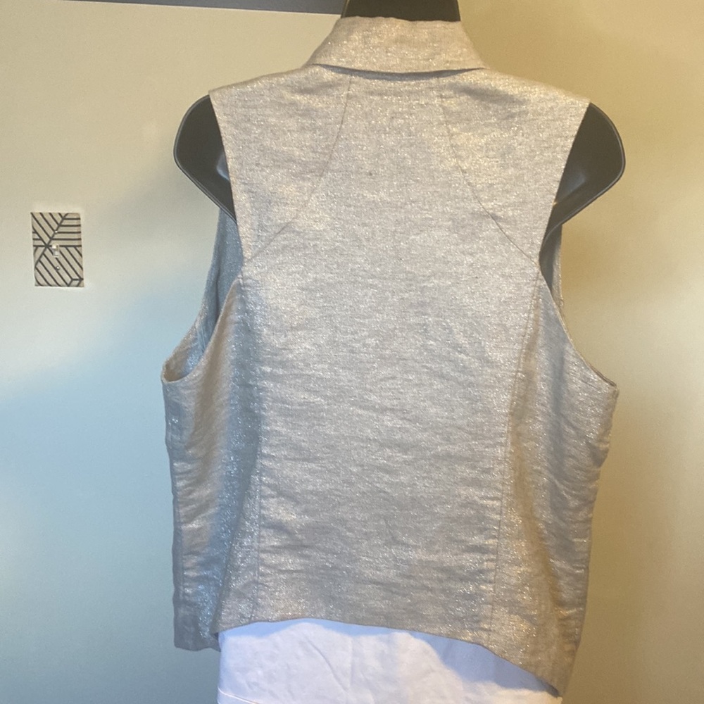 EILEEN FISHER GRAY TWINKLE LINEN WOVEN SHAWL COLLAR VEST - Picture 9 of 12